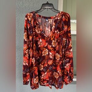 Old Navy Colorful V-neck Long Sleeve Floral 2X Tall Boho Popover Top